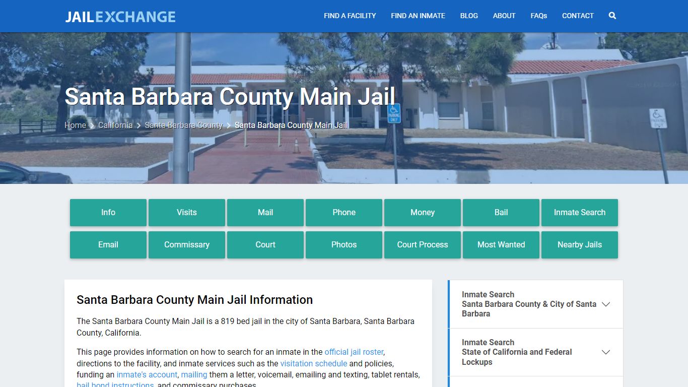 Santa Barbara County Main Jail, CA Inmate Search, Information